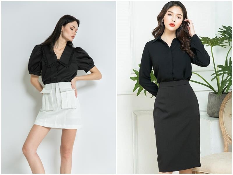 Khi đi cùng chân váy dáng midi hoặc dáng chữ A, áo sơ mi mang lại vẻ ngoài gọn gàng, phù hợp cả môi trường công sở lẫn dạo phố.
