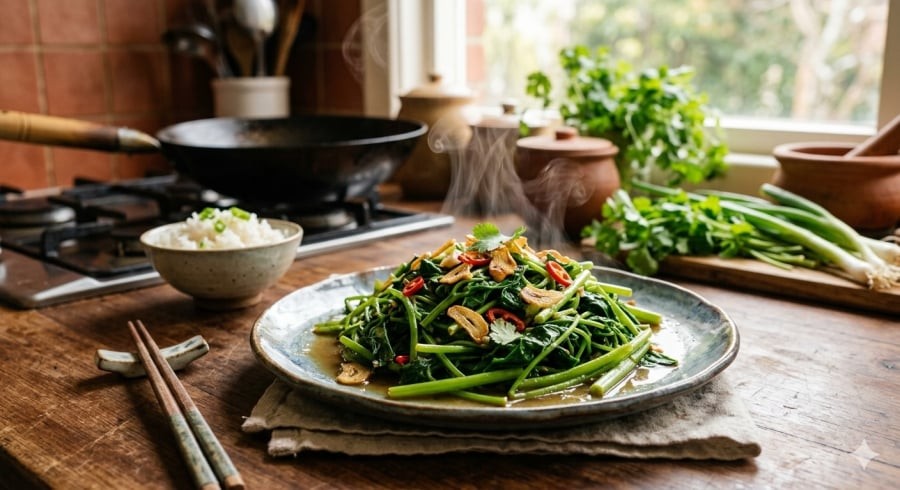 Chế biến rau lang chín kỹ giúp món ăn dễ tiêu hóa và phù hợp hơn với nhiều người.