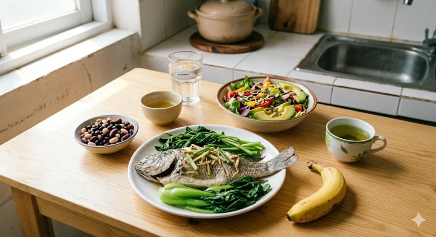 Chế độ ăn ít thực phẩm chế biến, tăng rau xanh và thực phẩm giàu kali có thể hỗ trợ kiểm soát huyết áp tốt hơn.