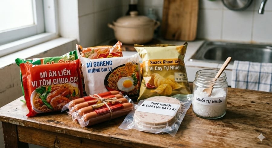 Không chỉ muối nêm khi nấu ăn, thực phẩm chế biến sẵn mới là nguồn natri “ẩn” nhiều người dễ bỏ qua.