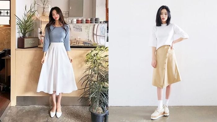 Một trong những ưu điểm lớn nhất của chân váy midi chính là khả năng phối đồ linh hoạt. 