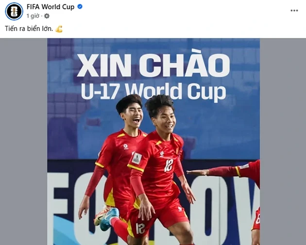 FIFA gửi lời chúc mừng đến ĐT U17 Việt Nam. Ảnh: FIFA World Cup