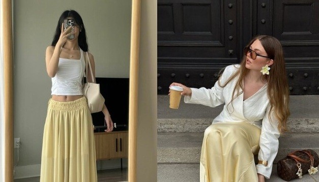 Gam màu này giúp các thiết kế váy dài hoặc váy midi trở nên mềm mại hơn nhưng vẫn giữ được vẻ hiện đại.
