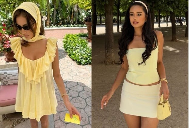 Một chiếc túi xách, sandal hoặc kẹp tóc màu bơ có thể giúp outfit basic trở nên nổi bật hơn mà không cần thay đổi quá nhiều.