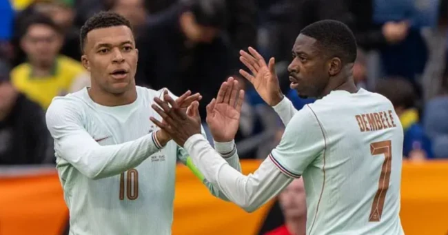 Bộ đôi Mbappe và Dembele sẽ dẫn dắt hàng công tuyển Pháp.