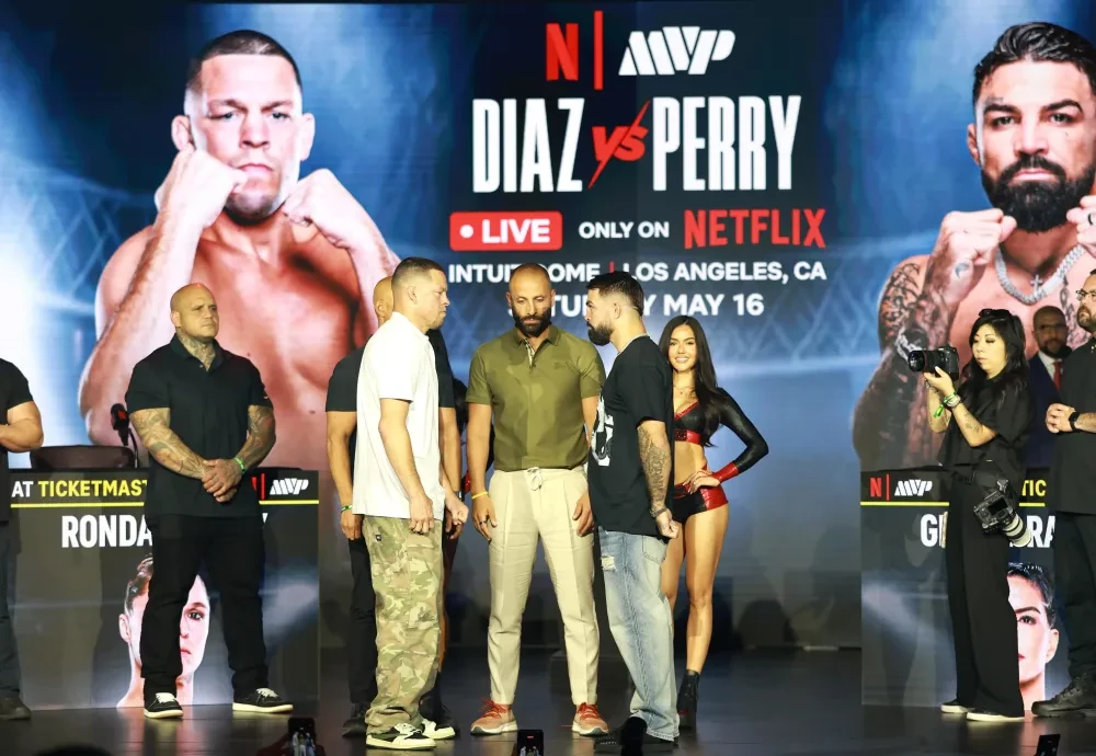 Nate Diaz and Mike Perry attend Rousey vs. Carano NYC Press Conference