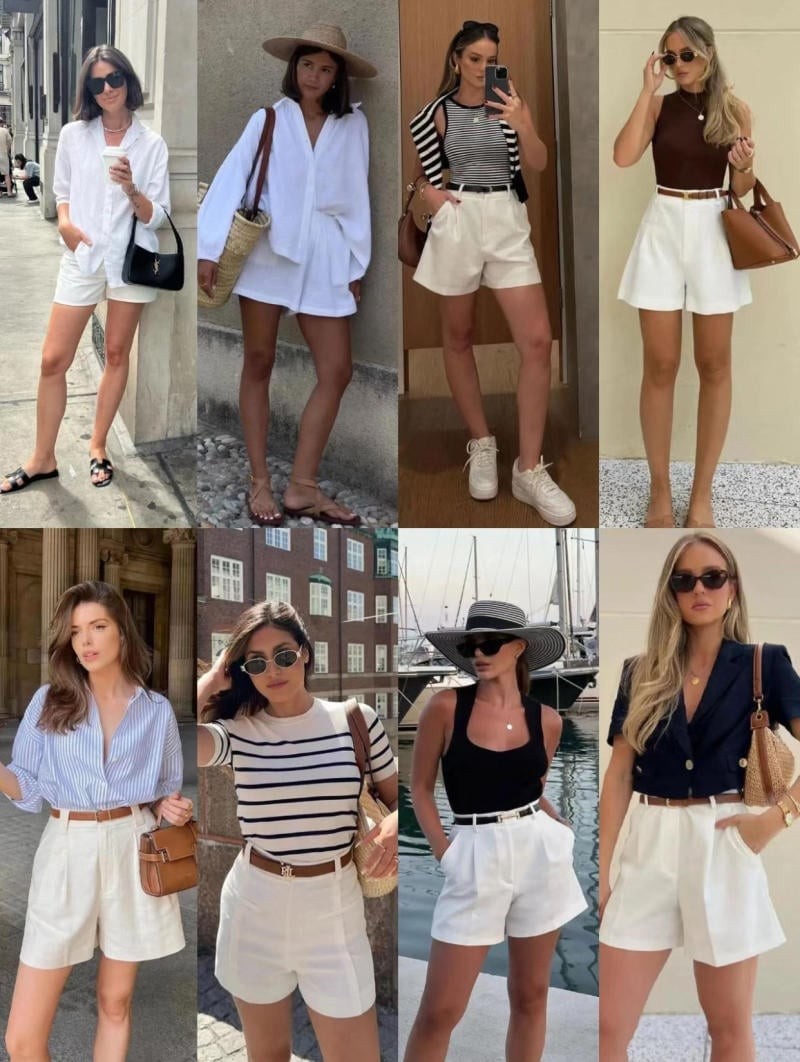 Các gam màu trung tính như trắng, be, đen, xanh denim hoặc nâu nhạt thường giúp quần short trông hiện đại và dễ phối hơn.
