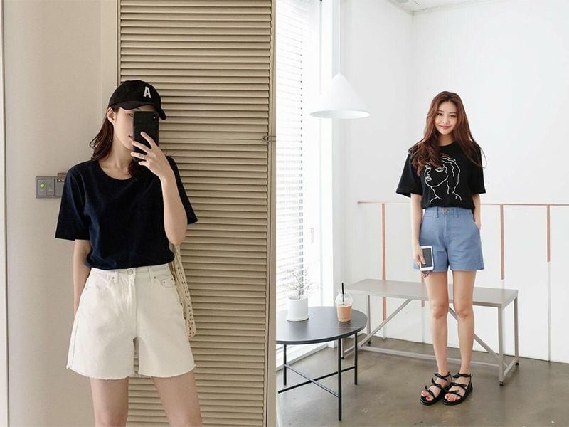 Nhắc đến quần short chắc chắn không thể bỏ qua công thức phối cùng áo thun. 