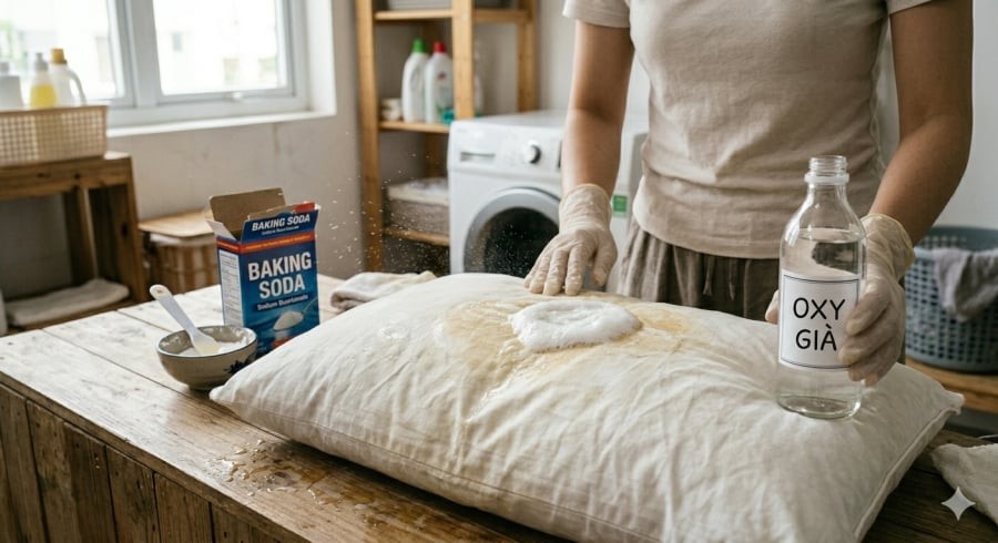 Oxy già là mẹo làm sạch vết ố lâu ngày mà không cần dùng chất tẩy quá mạnh.