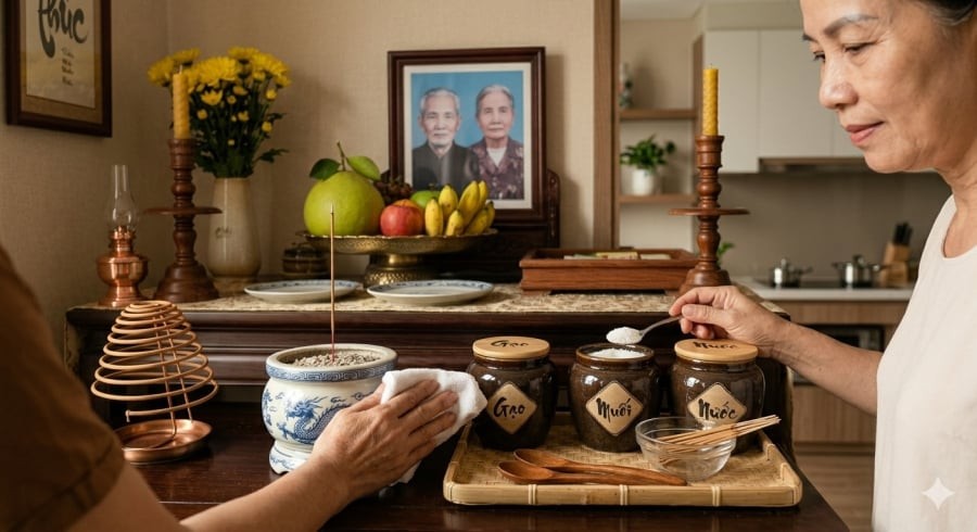 Gia chủ nên kiểm tra và thay gạo, muối định kỳ để giữ không gian thờ cúng sạch sẽ, trang nghiêm.