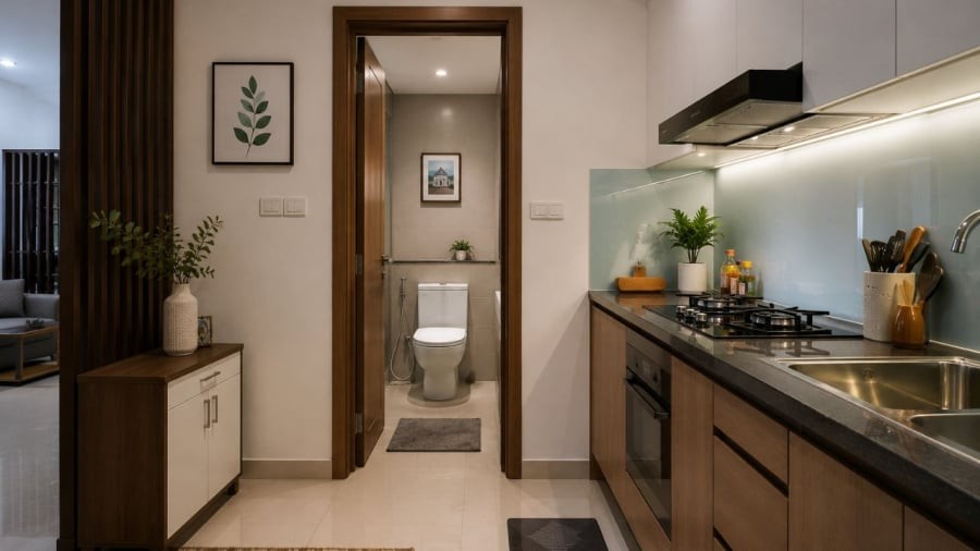 Cần tránh đặt bếp gần nhà vệ sinh