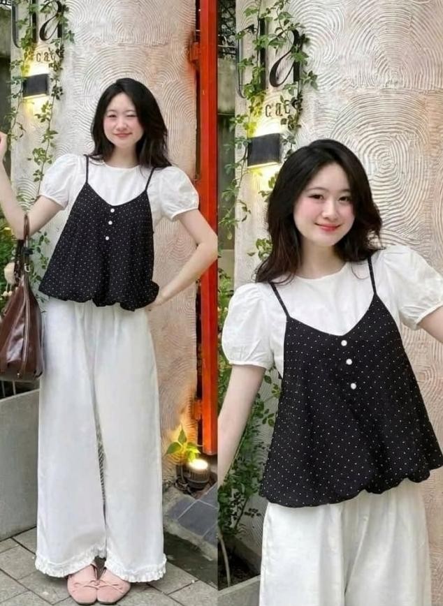 Nếu muốn tìm một item vừa trẻ trung vừa nổi bật cho mùa du lịch, áo yếm chấm bi là lựa chọn đáng thử. 
