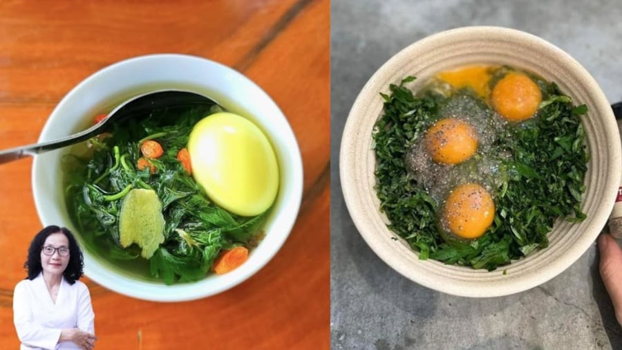 Trứng gà kết hợp với ngải cứu tạo ra món ăn bổ dưỡng.