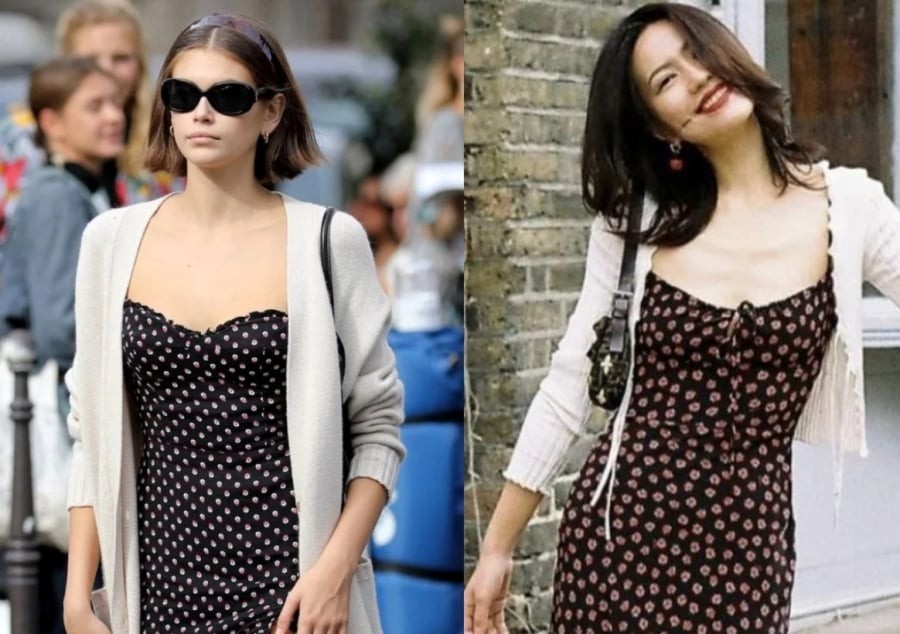Khi kết hợp cùng cardigan len mỏng, món đồ quen thuộc này không chỉ giữ được nét nữ tính đặc trưng mà còn tạo cảm giác sang trọng