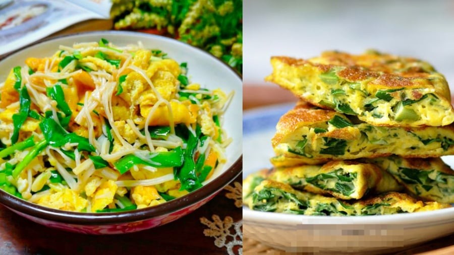 Trứng kết hợp với lá hẹ tạo thành món ăn thơm ngon, có giá trị dinh dưỡng cao.