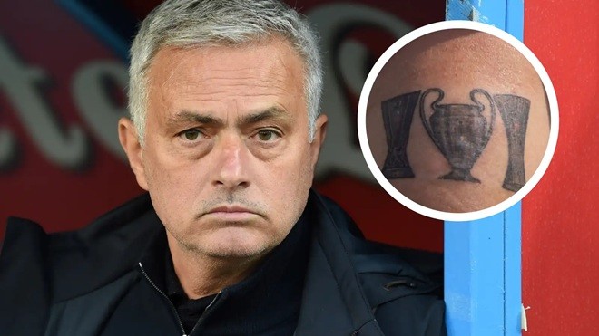 Mourinho và hình xăm 3 loại cúp châu Âu.