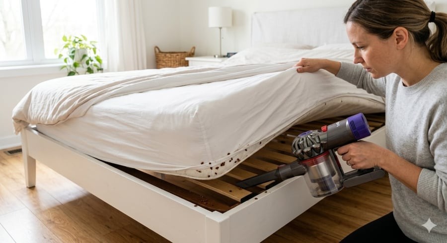Vệ sinh nệm và hút bụi kỹ là bước quan trọng giúp hạn chế rệp giường lây lan trong nhà.