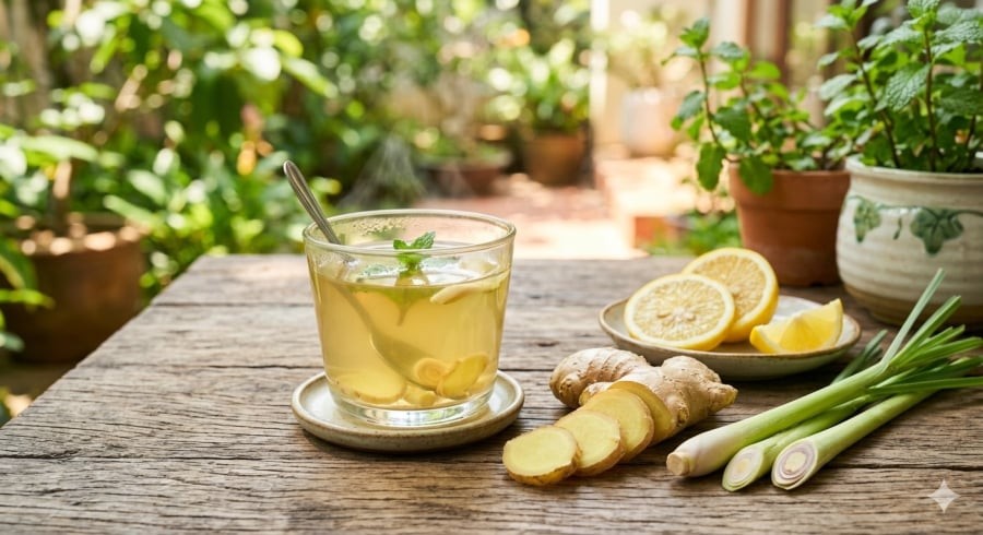 Nước gừng sả là thức uống được nhiều người yêu thích trong mùa hè nhờ hương vị dễ uống và cảm giác dễ chịu sau khi dùng.
