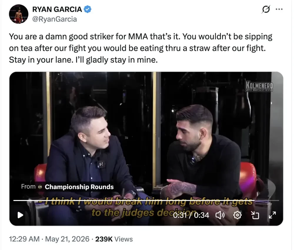 Dòng tweet của Ryan Garcia