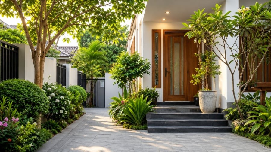 Trồng cây trước cửa nhà cần chú ý để vừa đạt thẩm mỹ vừa an toàn