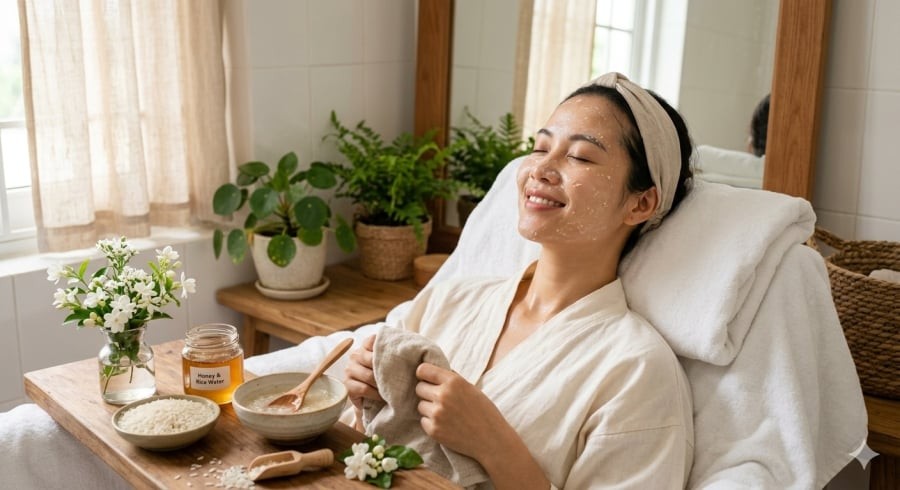 Kết hợp nước vo gạo với nguyên liệu tự nhiên giúp làn da mềm mại và tươi tắn hơn.