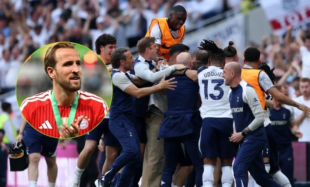 Kane chúc mừng Tottenham tiếp tục ở lại giải đấu số 1 xứ sở sương mù.
