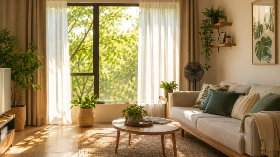 Hãy kéo rèm lại để ngăn nắng nóng hắt vào
