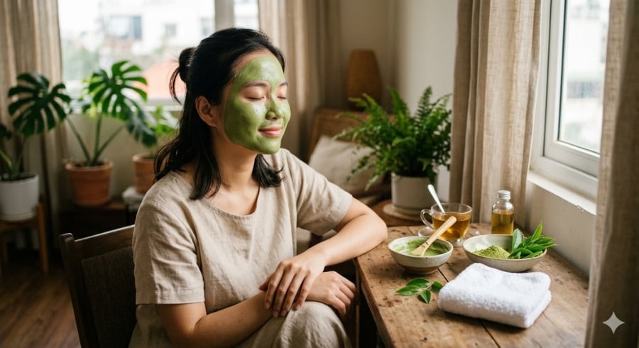 Mặt nạ trà xanh được nhiều người sử dụng để hỗ trợ giảm dầu nhờn và giúp da trông mịn màng hơn.