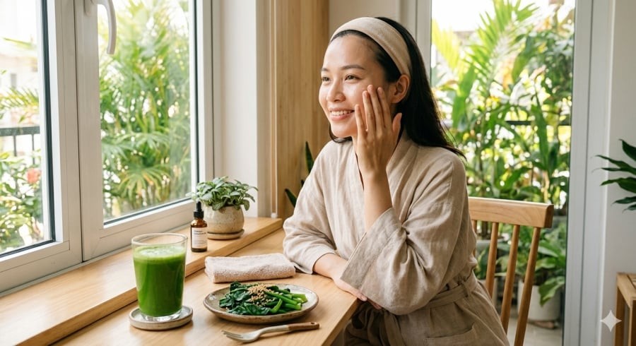 Bổ sung rau xanh hợp lý có thể hỗ trợ làn da khỏe mạnh và giúp cơ thể thư giãn hơn sau một ngày dài.