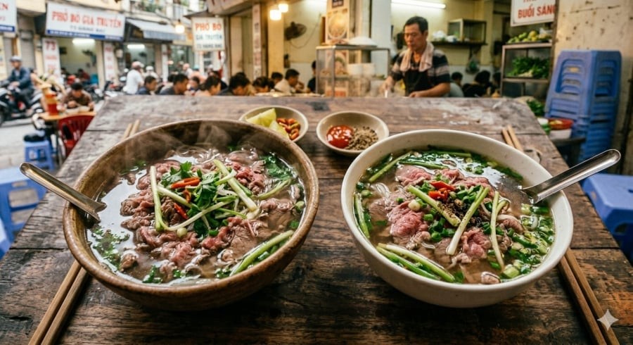 Bát được làm nóng trước giúp nước dùng giữ nhiệt tốt hơn, giữ trọn hương vị của tô phở.