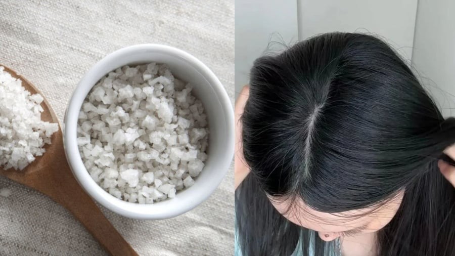 Bạn có thể gội đầu bằng nước muối 1-2 lần/tuần.