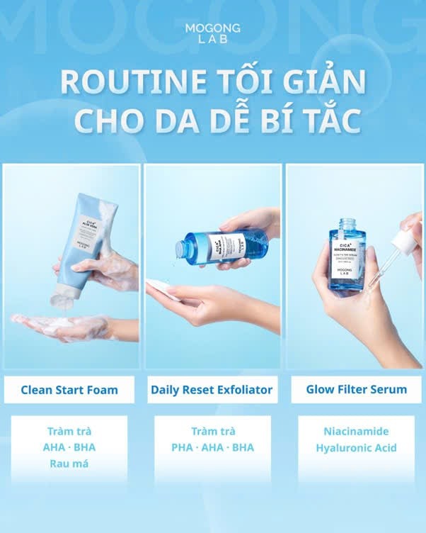 Trọn bộ Routine 3 bước Mogong Lab giúp da sạch, lớp make up bền suốt ngày dài