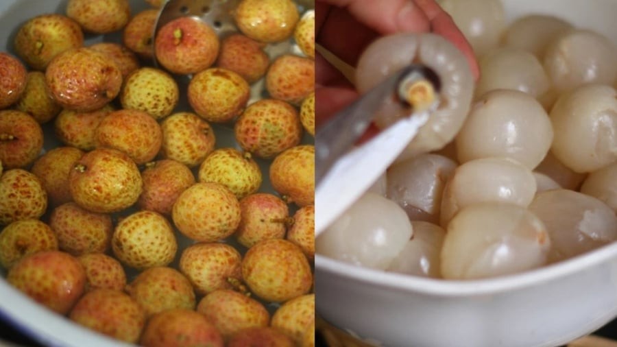 Vải mua về cần được được bóc vỏ, bỏ hạt trước khi ngâm đường.