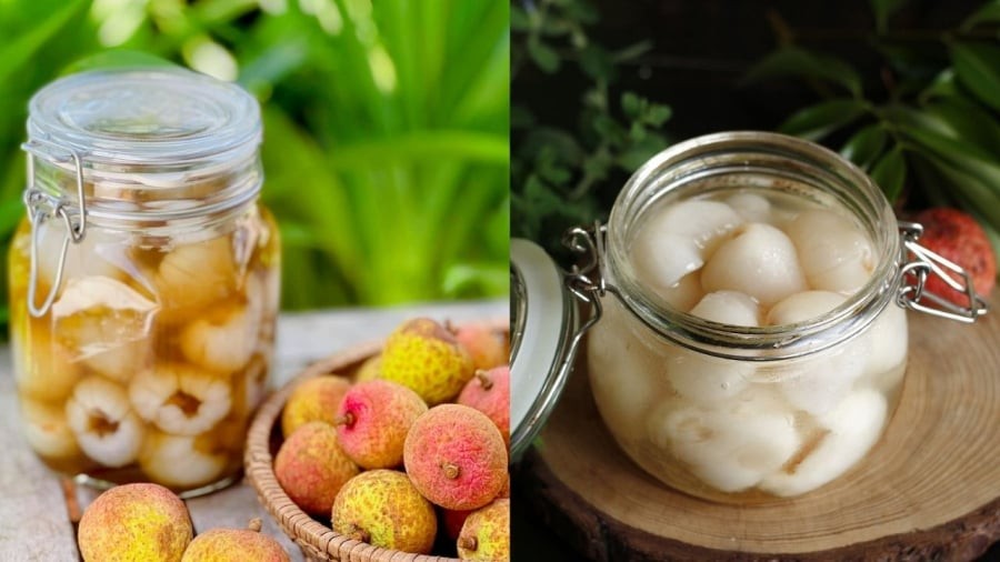 Vải ngâm đường bảo quản trong ngăn mát tủ lạnh để dùng dần.