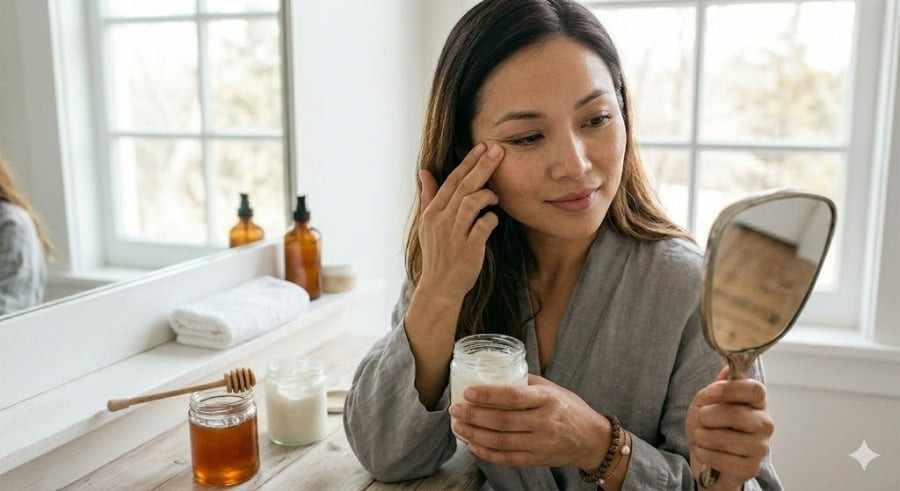 Nếp nhăn hình thành chủ yếu do da bị mất nước, giảm collagen và chịu tác động từ gốc tự do (ánh nắng, ô nhiễm). 
