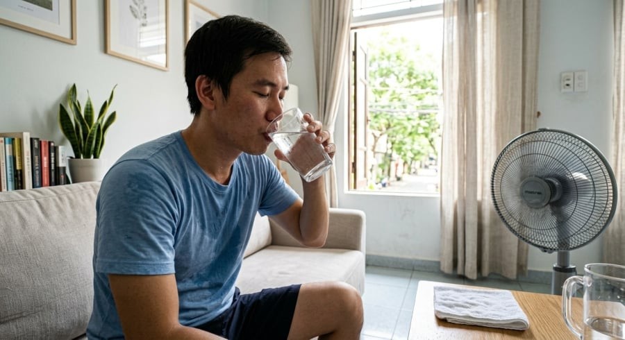 Các chuyên gia khuyến nghị nên nghỉ ngơi vài phút và uống nước từ từ để cơ thể giải nhiệt hiệu quả hơn trong những ngày nắng nóng.