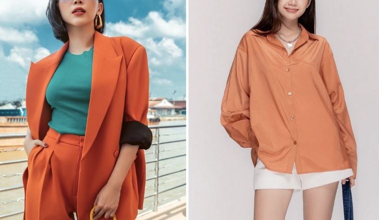 Khi kết hợp cùng xanh navy, xanh mint, hồng pastel hoặc tím, sắc cam mang lại tổng thể rất nổi bật nhưng vẫn hài hòa nếu biết tiết chế.