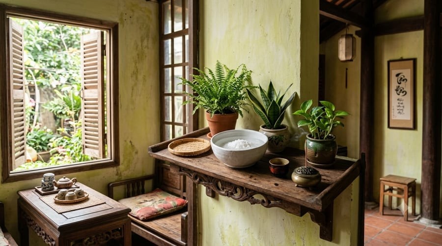 Nhiều gia đình Việt xưa có thói quen đặt bát nước muối trong nhà như một cách giữ không gian sống sạch sẽ và tạo cảm giác an tâm.