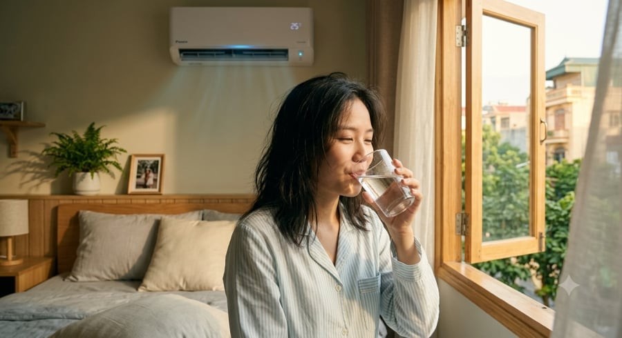 Bổ sung đủ nước và điều chỉnh nhiệt độ hợp lý vẫn là những cách hiệu quả giúp hạn chế tình trạng khô khi sử dụng điều hòa.