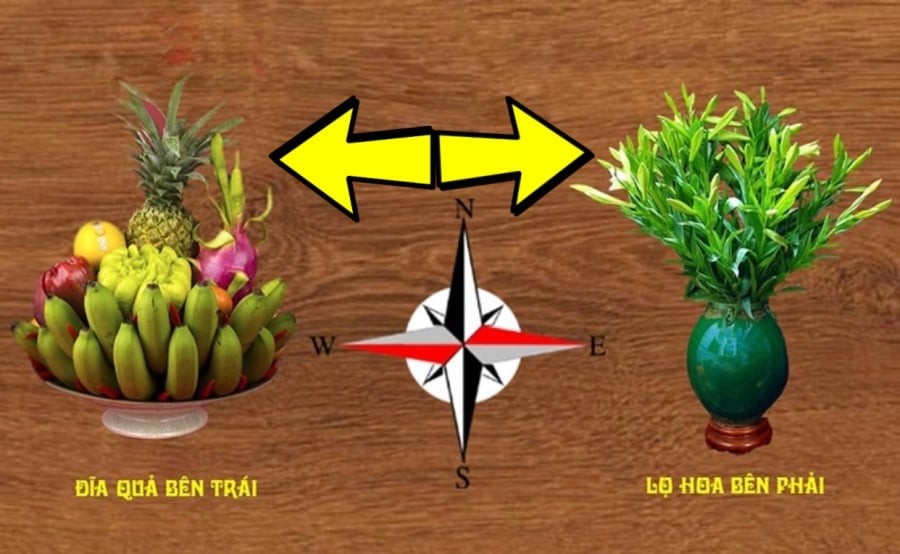 Theo quan niệm dân gian và phong thủy truyền thống, khi để lọ hoa trên bàn thờ cần tuân thủ nguyên tắc “Đông bình – Tây quả”. 
