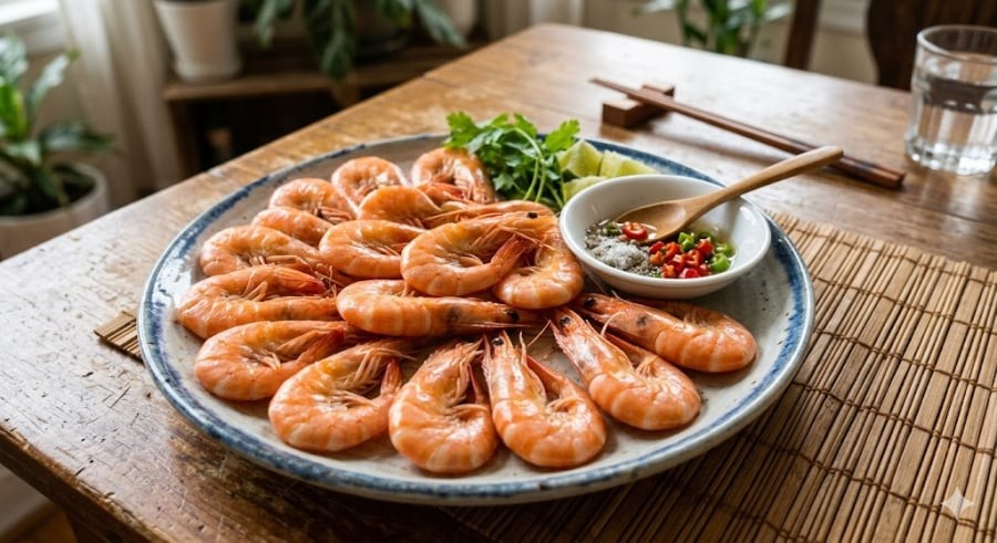 Hãy thả tôm vào nồi khi nước bắt đầu nóng (khoảng 85 - 90 độ C).