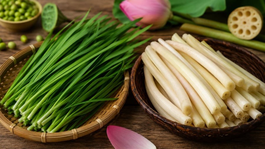 Ngó sen và lá hẹ là những thực phẩm quen thuộc