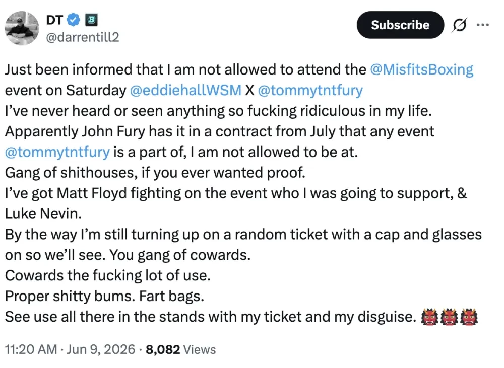 Screenshot of Darren Till's Tweet