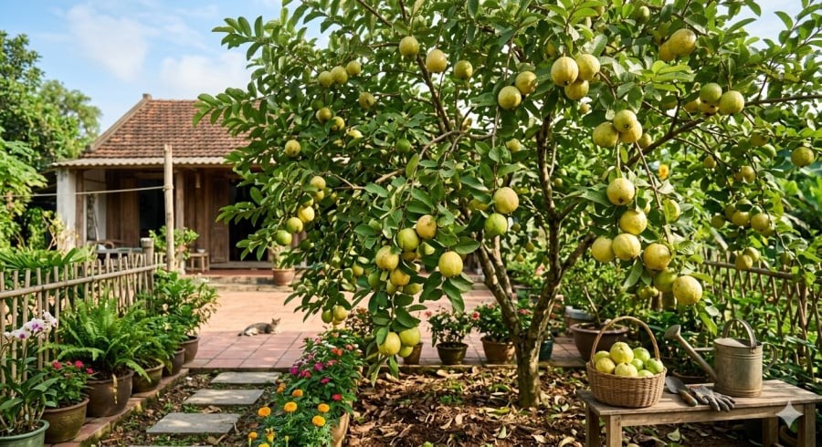 Cây ổi có ưu điểm cho trái sớm, dễ chăm sóc và phù hợp với những khu vườn có diện tích vừa và nhỏ.
