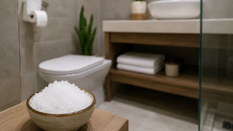 Muối giúp giảm hơi ẩm trong nhà vệ sinh
