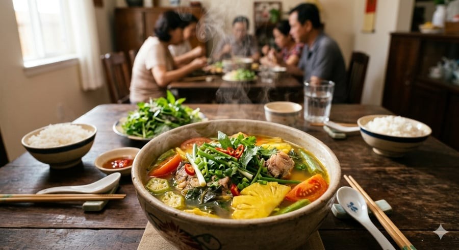 Canh chua cá chua thanh, ngọt dịu, món ăn quen thuộc của nhiều gia đình Việt.