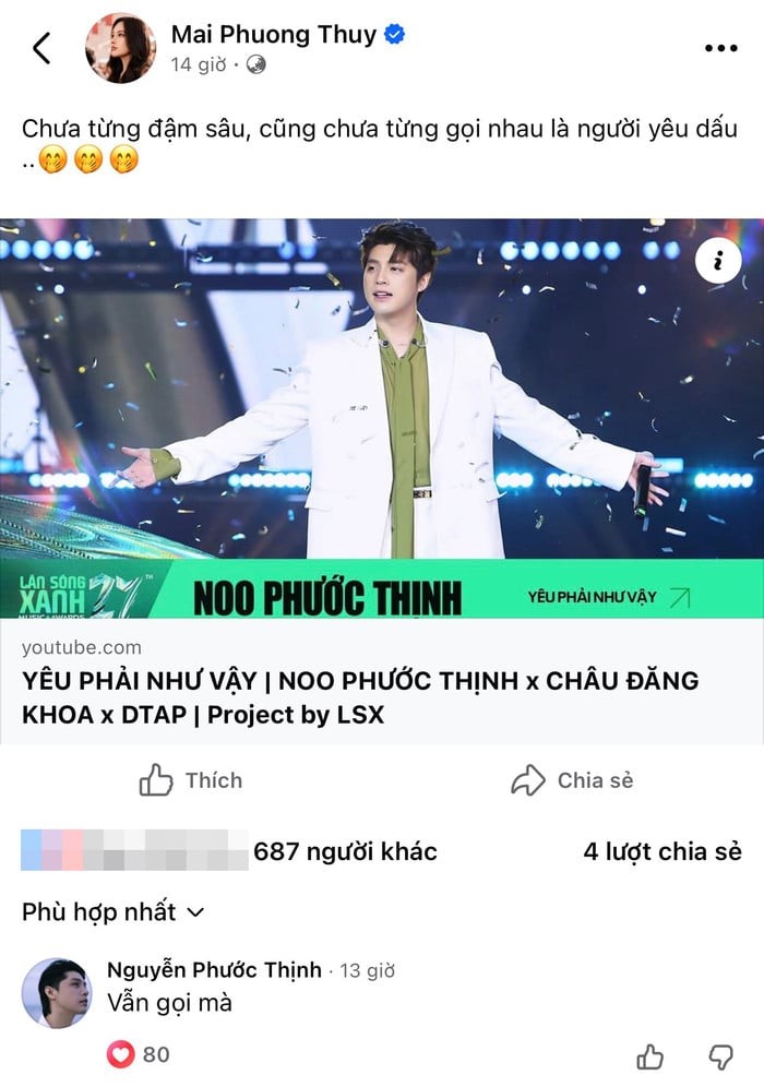 Mai Phương Thúy bất ngờ nhắc đến Noo Phước Thịnh, nam ca sĩ lập tức có phản hồi gây chú ý