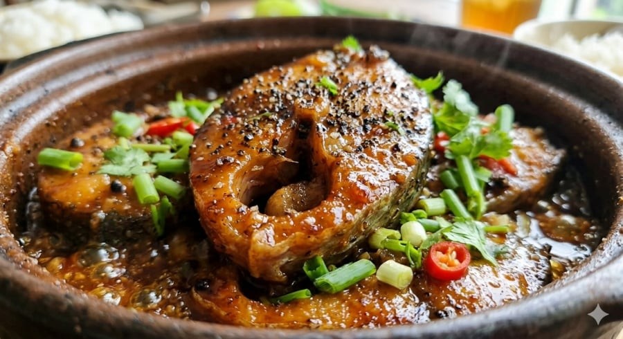 Thịt cá mềm nhưng không nát, đậm vị từ trong ra ngoài.