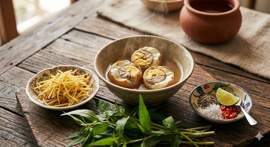 Trứng vịt lộn chứa nhiều năng lượng và dưỡng chất, thường được xem là món ăn bồi bổ sức khỏe.