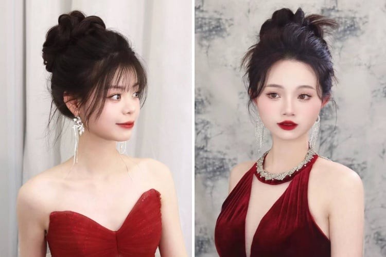 Độ cao của búi tóc giúp tăng chiều cao thị giác, từ đó khiến tổng thể trở nên thanh thoát hơn.